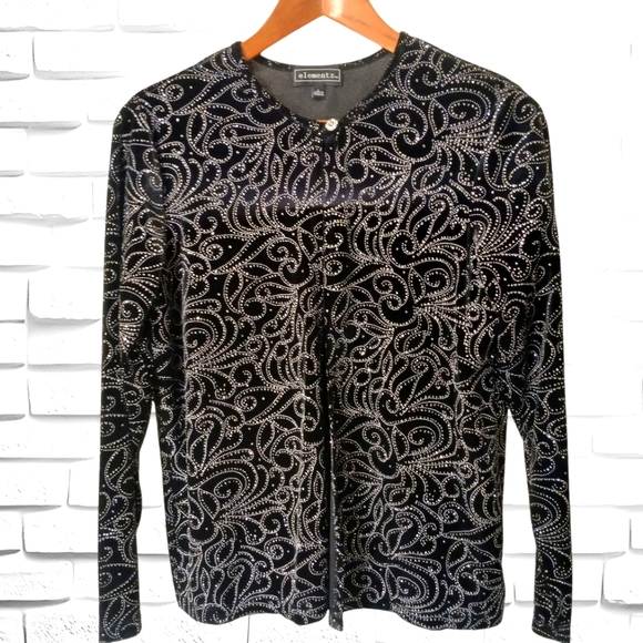 Elementz Tops - Women's Elegant Elementz Black Velvet Top With Rhinestones, Size Large